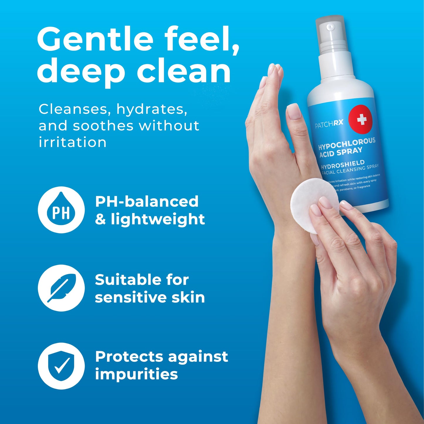 PatchRx Hypochlorous Acid Spray 8oz - HOCL Facial Cleanser for Acne, Pimples, Eczema & Redness - Kills Bacteria, Soothes Skin & Aids Recovery