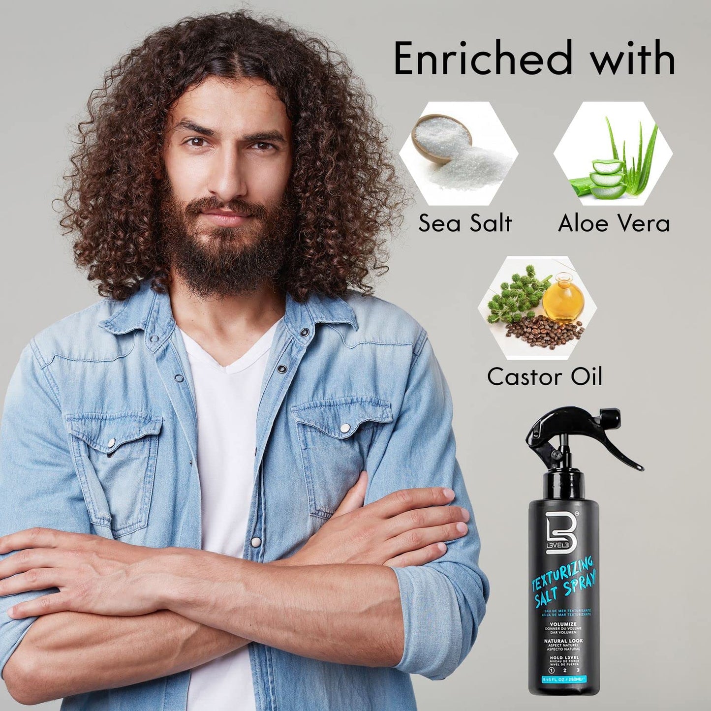 L3 Level 3 Sea Salt Texturizing Spray - Creates Beachy Waves and Texture - Casual Hair Finish (8.45 Fl Oz)