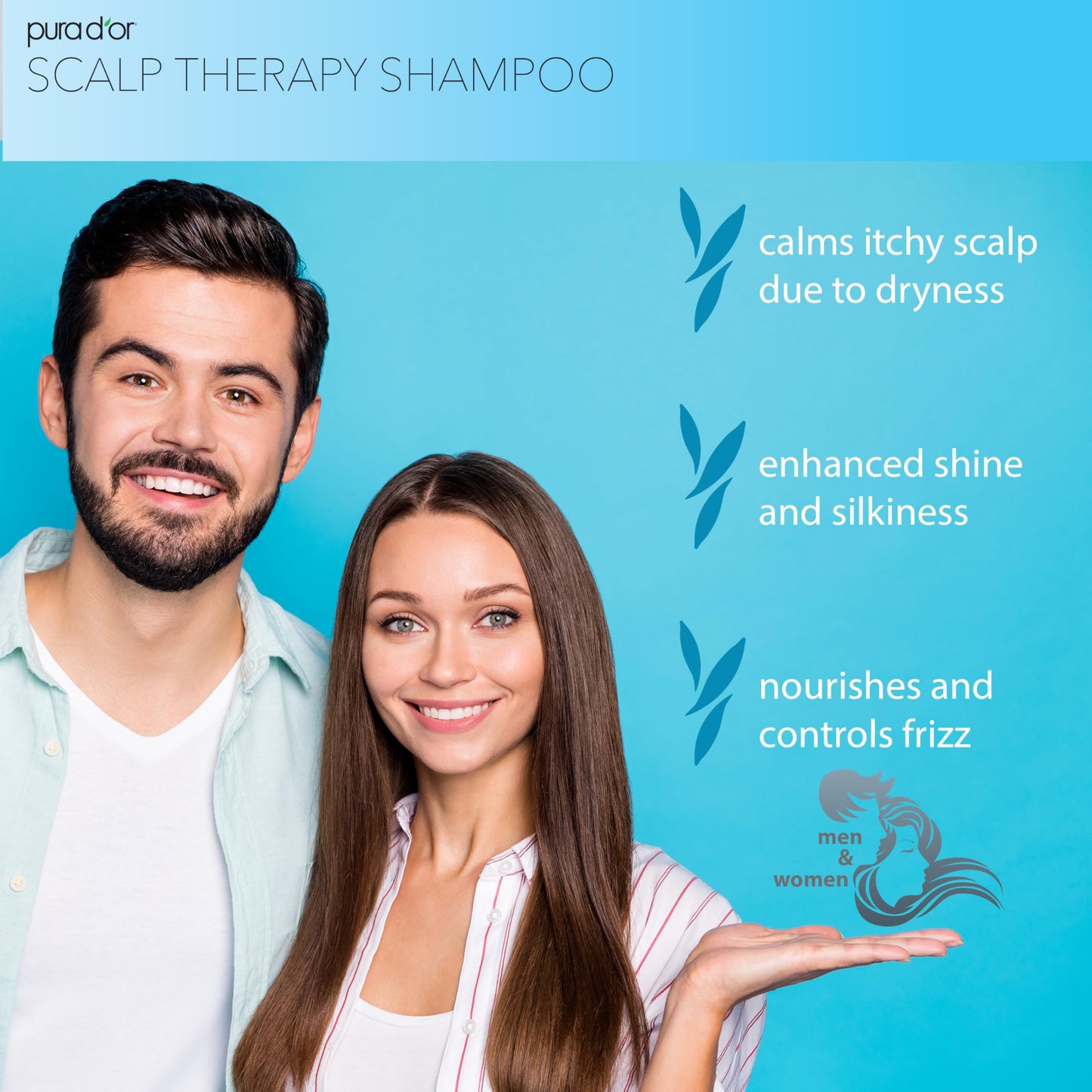 PURA D'OR Therapy Shampoo 16oz – Hydrating & Nourishing Scalp Care for Itchy, Flaky Scalp with Tea Tree, Peppermint & Argan Oil