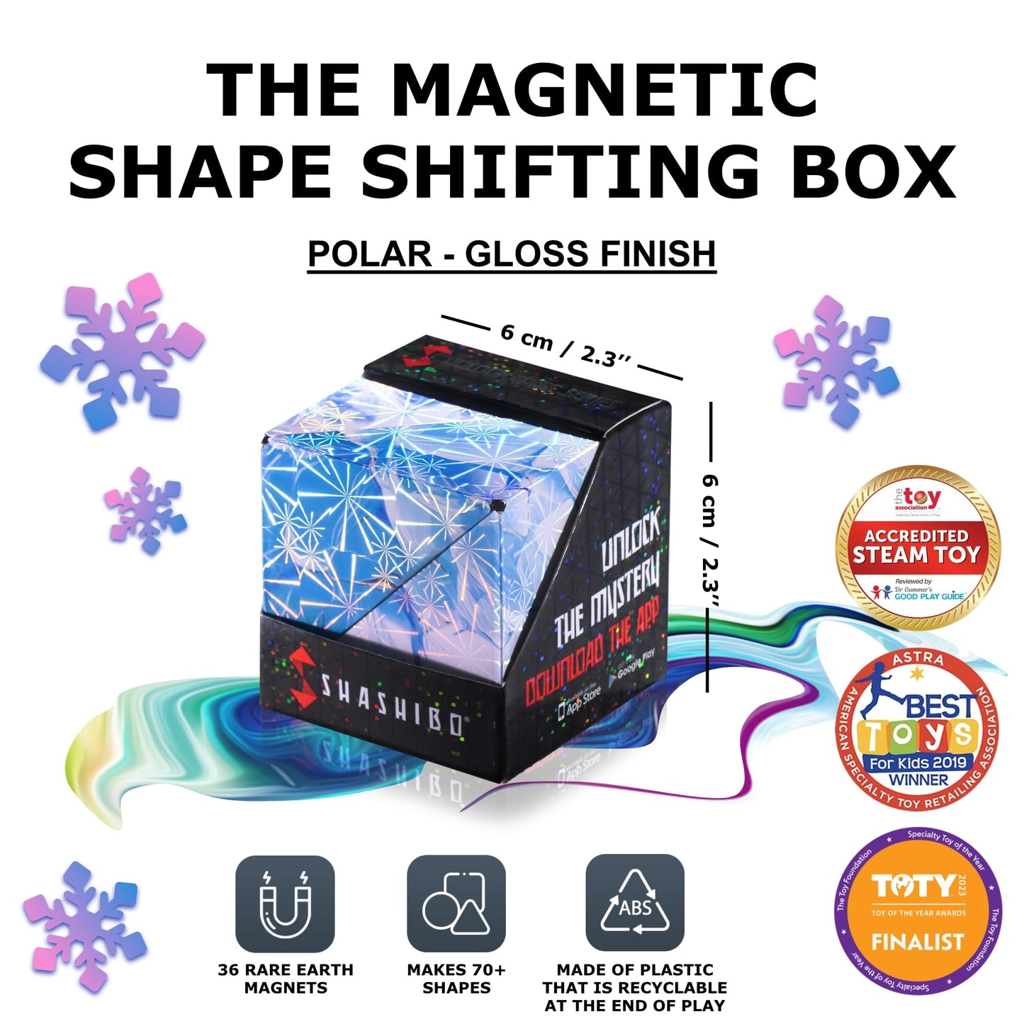 SHASHIBO Shape Shifting Box – Fidget Cube with 36 Rare Earth Magnets, Transforms into 70+ Shapes, Sensory Toy Gift for Kids, Teens & Adults (Polar)