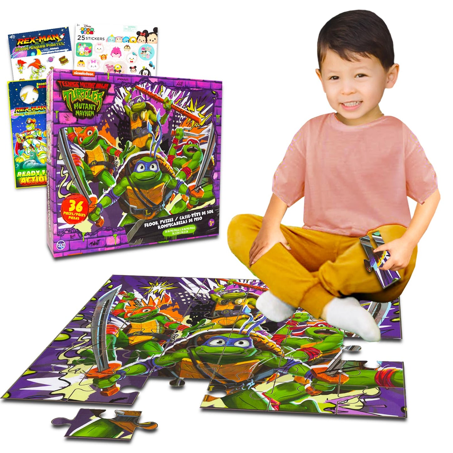 Teenage Mutant Ninja Turtles Floor Puzzle – 36-Piece TMNT Puzzle Set with Stickers, Fun Activity for Kids Ages 4-8