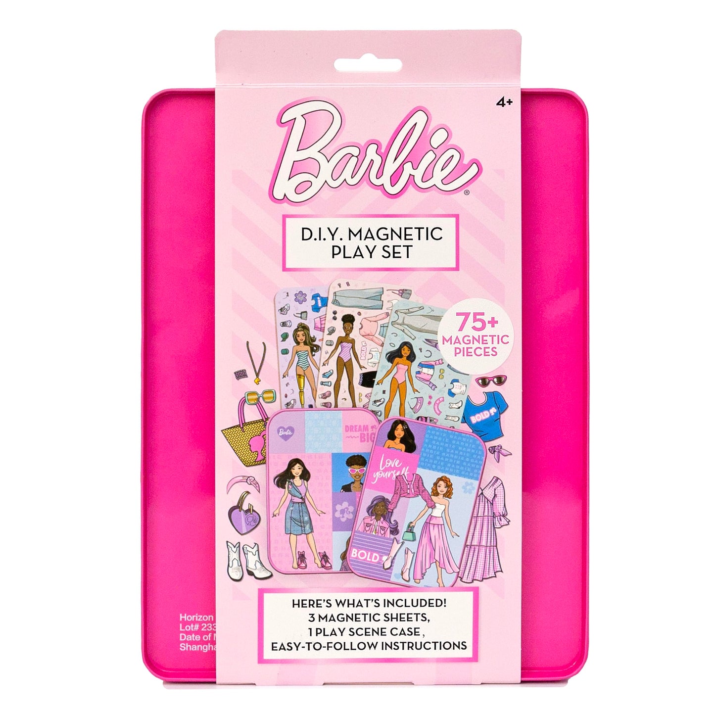 Barbie D.I.Y. Magnetic Play Set, 75 Pieces with 3 Dolls, Crafts & Pretend Play for Kids 4-8, Travel Toy & Birthday Gift for Girls