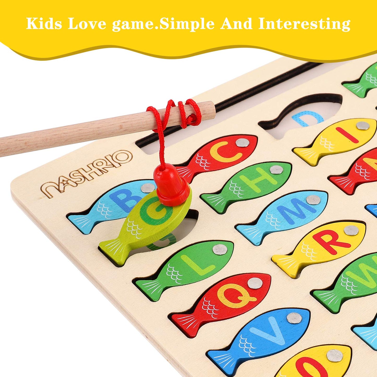 Magnetic Wooden Fishing Game for Toddlers – Alphabet & Number Fish Catching Puzzle, ABC & Counting Educational Toy for Kids 3-5