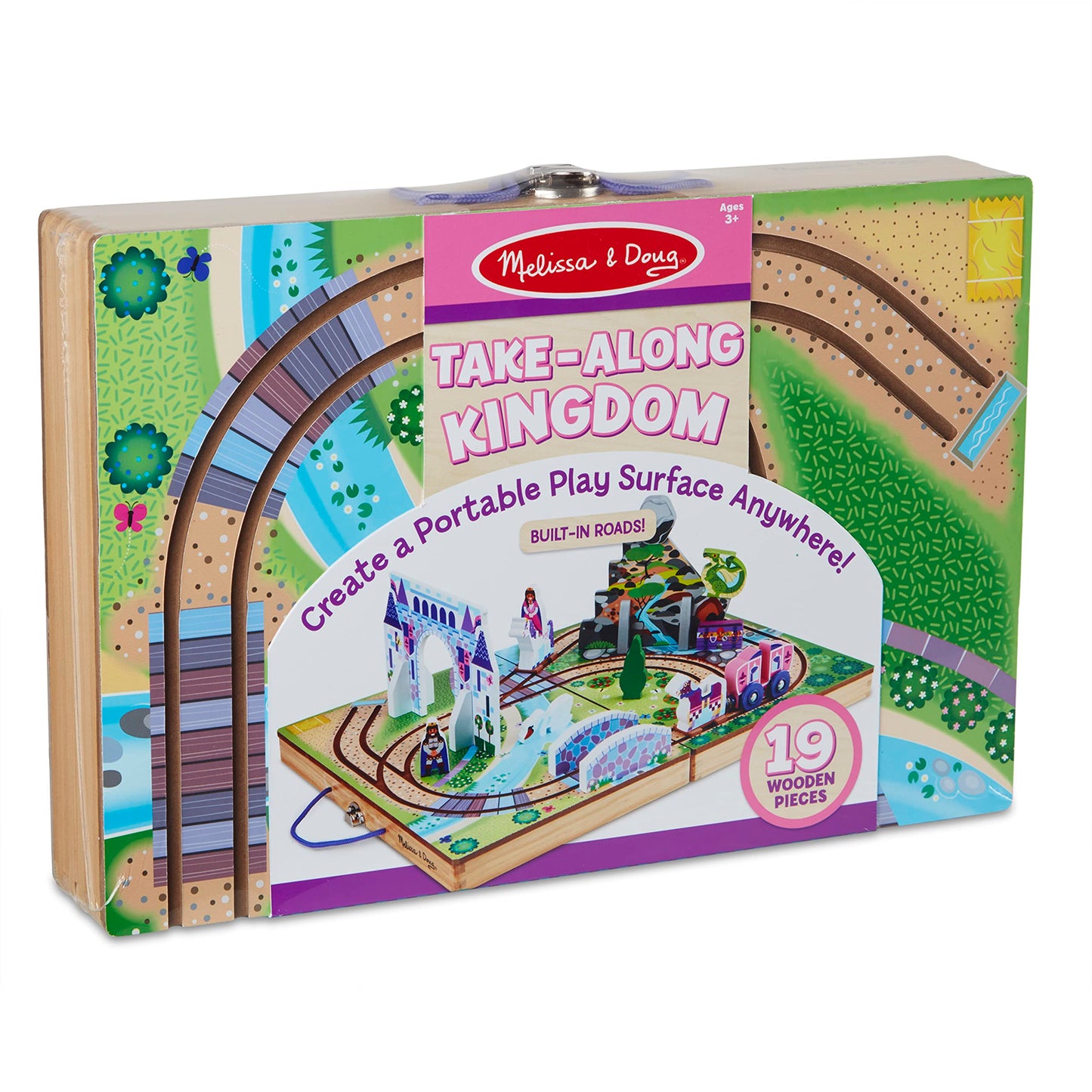 Melissa & Doug 19-Piece Wooden Take-Along Tabletop Kingdom – Carriage, Horse, Unicorn, Dragon, More