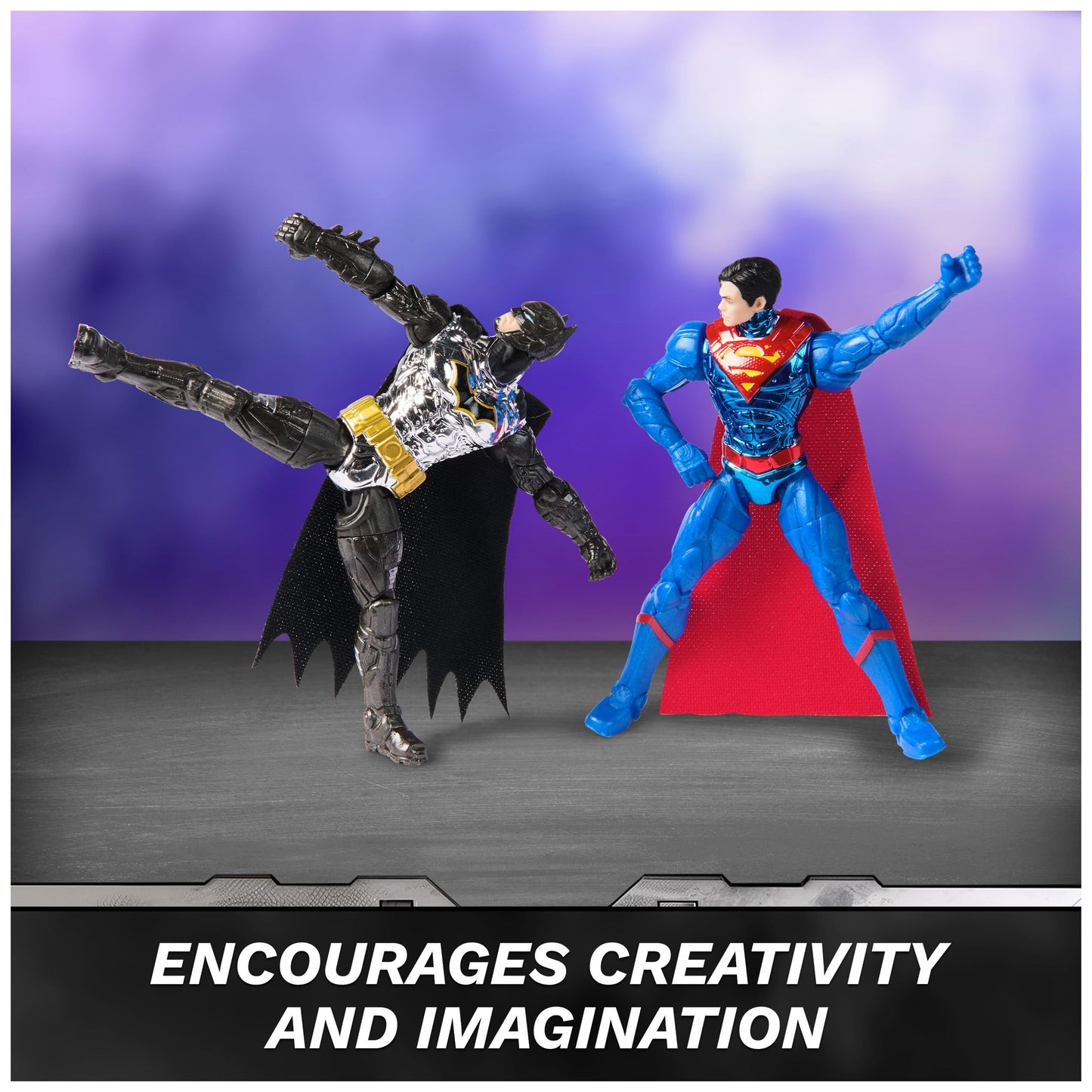 DC Comics Metal Force Batwing 2-in-1 Transforming Playset with Batman & Superman Figures, Projectiles & Character Cards for Kids 4+