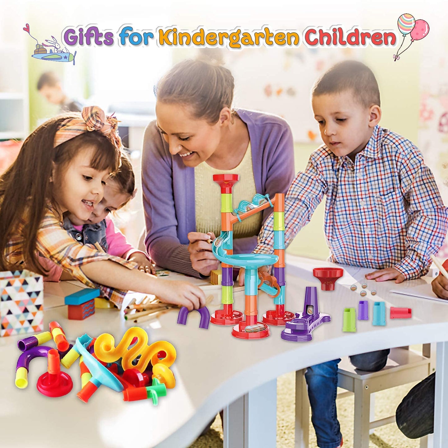 Marble Run Set Building Blocks Glass Marbles for Kids Ages 4-8 Girls Boys Toys STEM Maze Educational Race Game Birthday Gifts