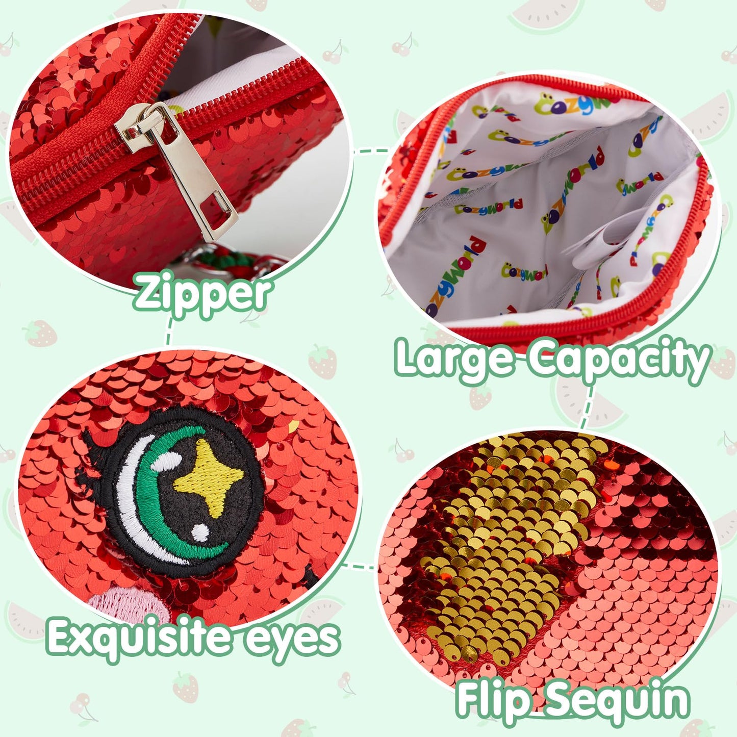 CozyWorld Fruit Watermelon Purse Flip Sequin - Fruits Plush Purse, Kids Fashion Handbag, Toddler Toy Hand Bag - Easter Basket Stuffer Gift Age 5-12