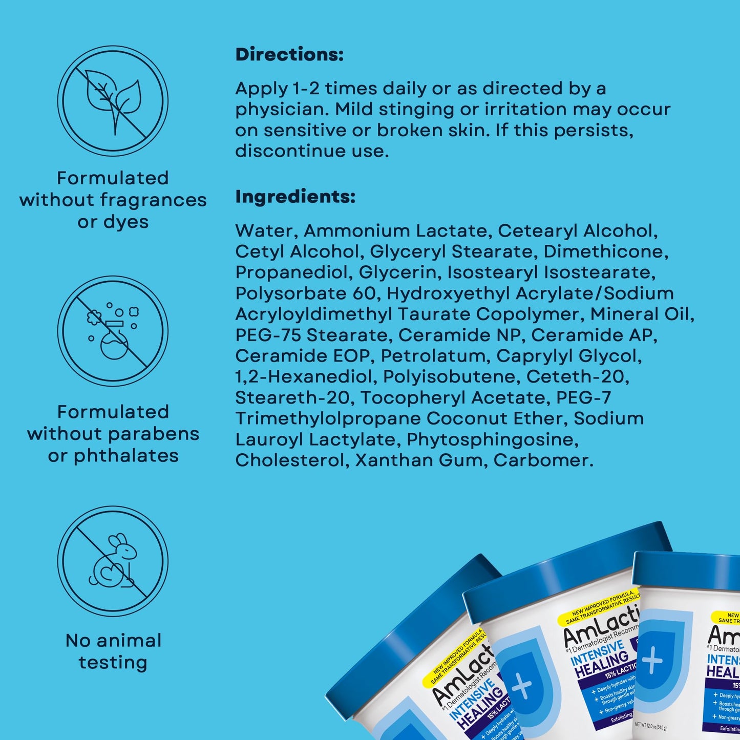 AmLactin Intensive Healing Body Cream 12 oz – 2-in-1 Exfoliator & Moisturizer with 15% Lactic Acid & Ceramides for 24-Hour Dry Skin Relief