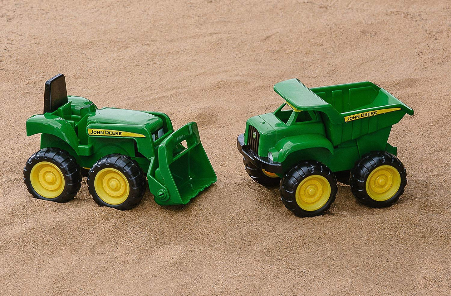 TOMY John Deere 2-Piece Vehicle Set – Dump Truck & Tractor with Loader, 6" Construction & Sandbox Toys for Kids 18 Months+