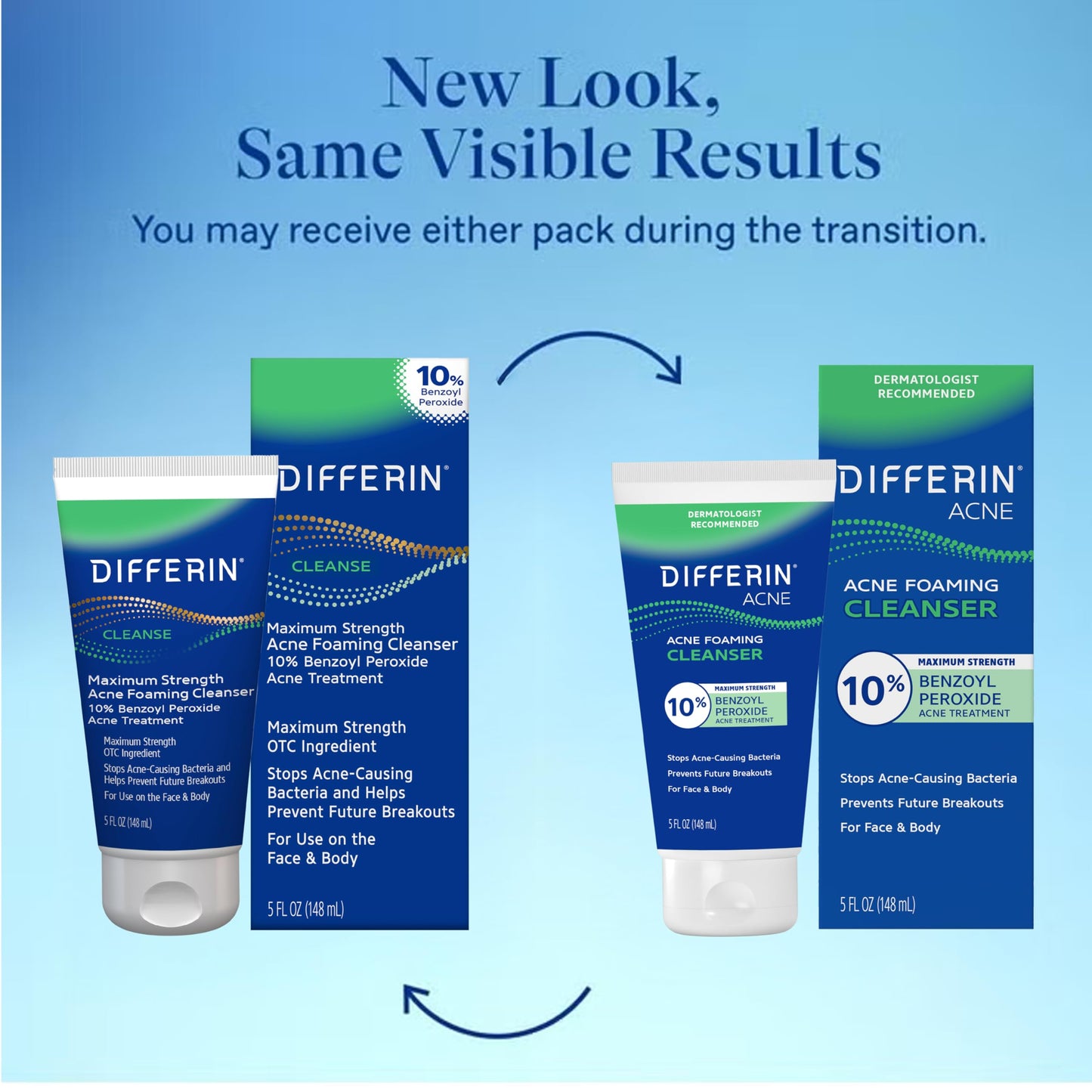 Differin Acne Face Wash with 10% Benzoyl Peroxide, Maximum Strength OTC Acne Foaming Cleanser, Fast Acting Acne Treatment for Face and Body, 5 oz.