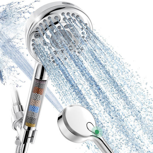 SunCleanse Filtered Shower Head – 9-Spray Handheld Detachable Head for Hard Water, Filters Chlorine, Improves Skin & Hair – Chrome