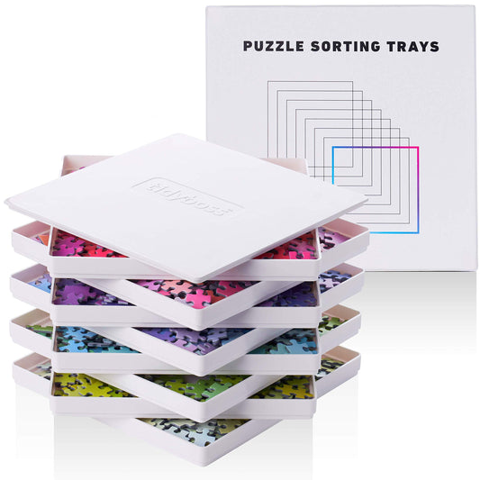 Tidyboss 8 Puzzle Sorting Trays with Lid 10"x10" – Portable Jigsaw Accessory for Sorting Pieces by Color, Shape & Pattern, Fits 1500-2000 pcs