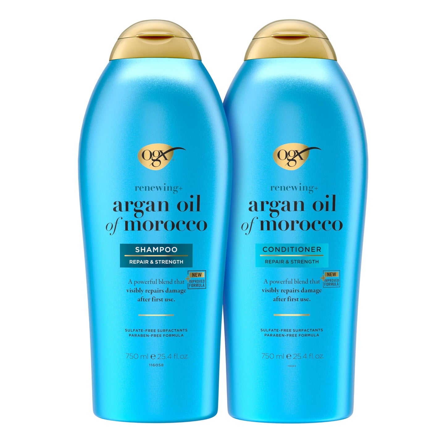 OGX Renewing + Argan Oil of Morocco Shampoo & Conditioner Set, 25.4 fl oz Each, Strengthens & Repairs Dry, Damaged Hair, Paraben & Sulfate Free