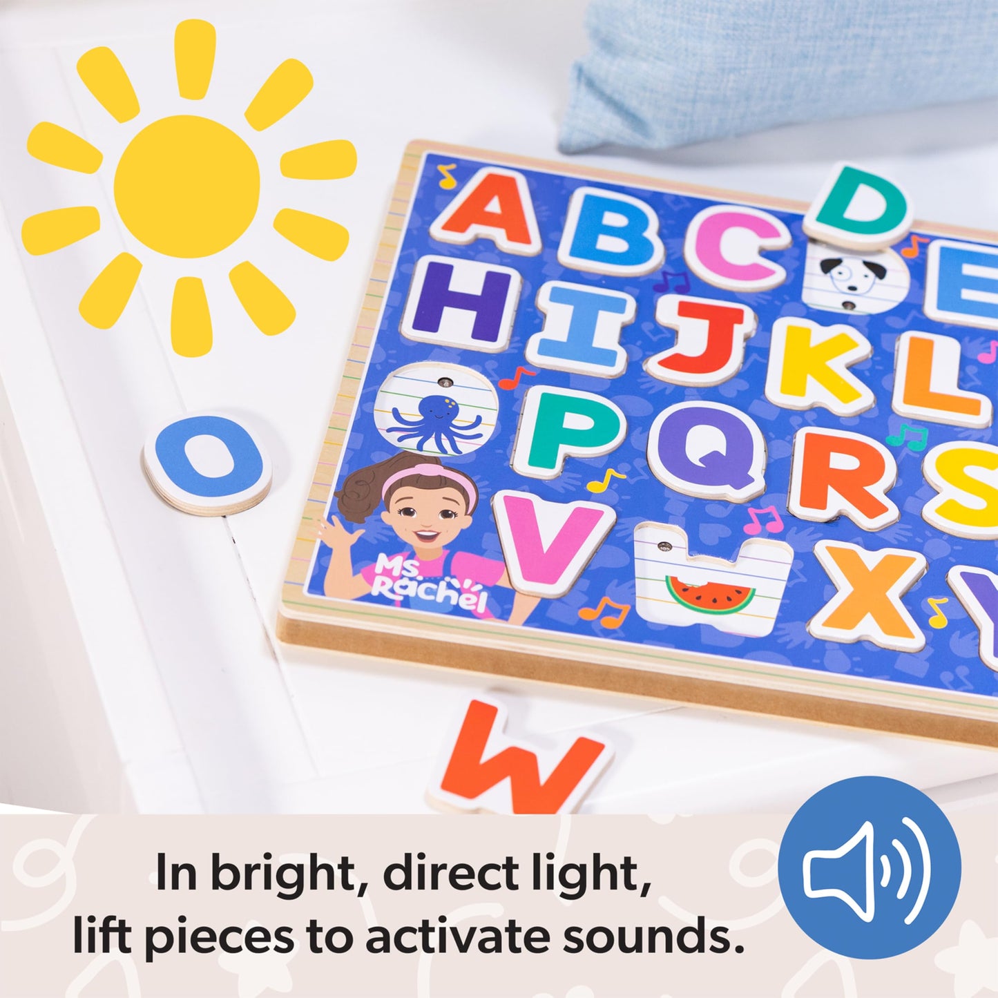 Melissa & Doug Ms. Rachel Wooden Phonics Alphabet Sound Puzzle – 24-Piece Toddler Toy with Light-Activated Sounds, Ages 2+, FSC Certified