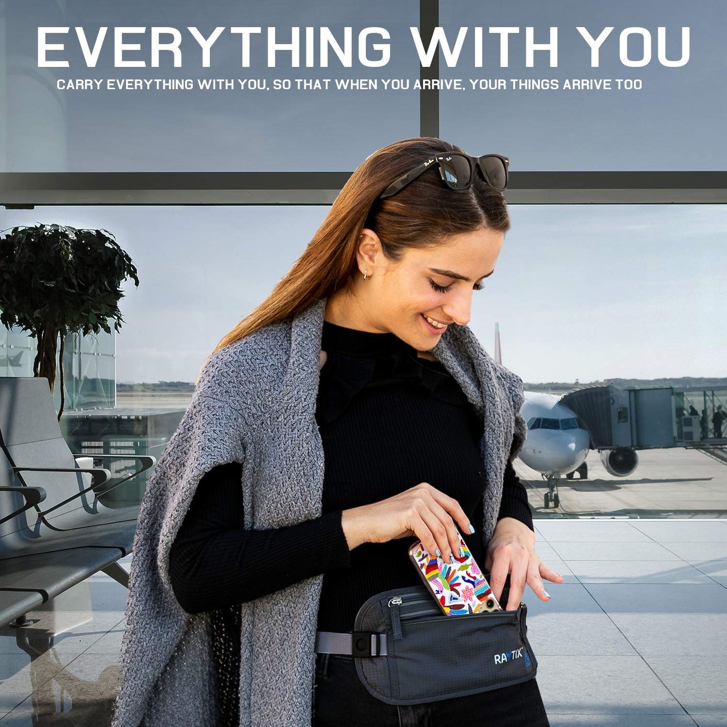 Raytix RFID Blocking Money Belt – Waterproof Hidden Travel Waist Pouch & Passport Holder Wallet for Men & Women, Black