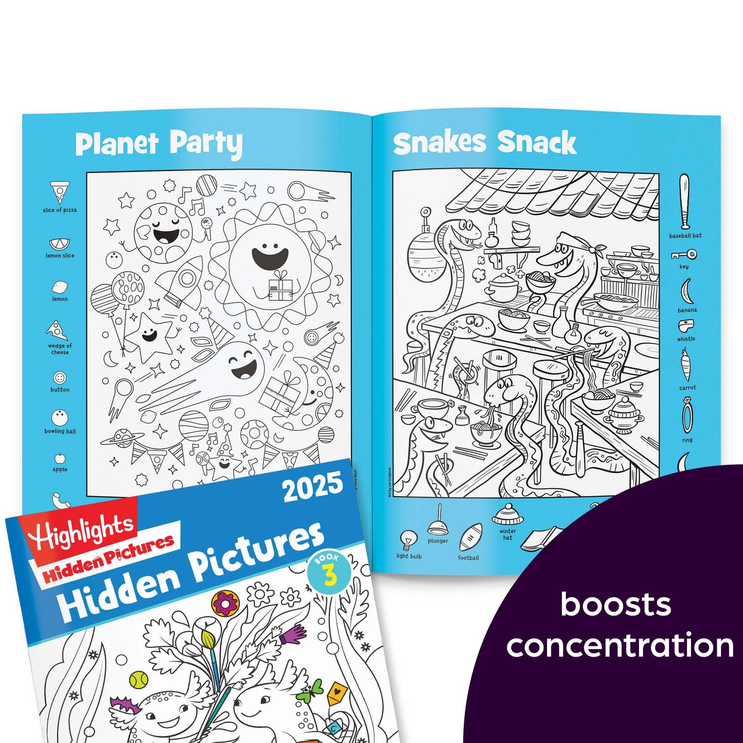 Highlights Hidden Pictures 2025 4-Book Activity Set for Kids Ages 6+ - Travel-Friendly Screen-Free Seek & Find Coloring Books