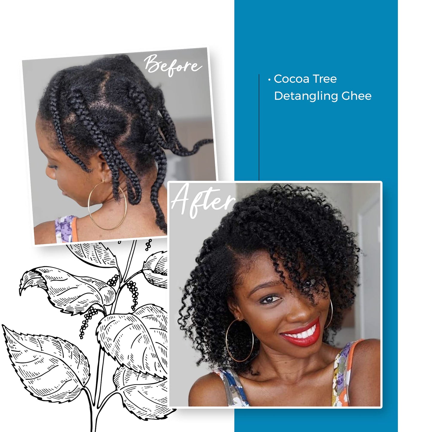 Qhemet Biologics Cocoa Tree Detangling Ghee – Softening Leave-In for 4C-3C Hair, Restores Elasticity & Shine, Eases Combing, 9 oz