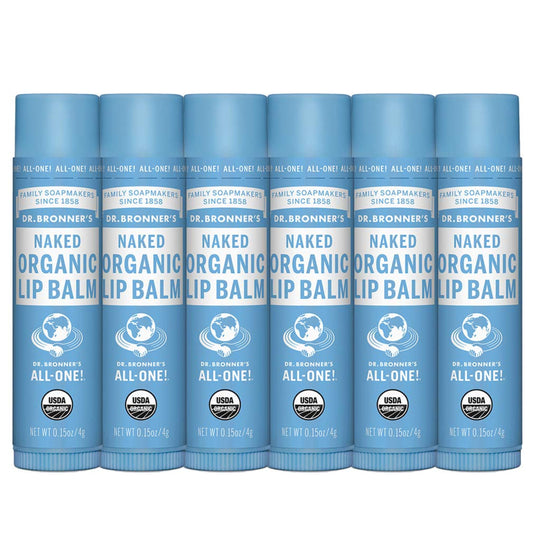 Dr. Bronner’s Organic Lip Balm 6-Pack – Unscented, Natural, Moisturizing, Petroleum-Free with Beeswax & Avocado Oil for Dry Lips