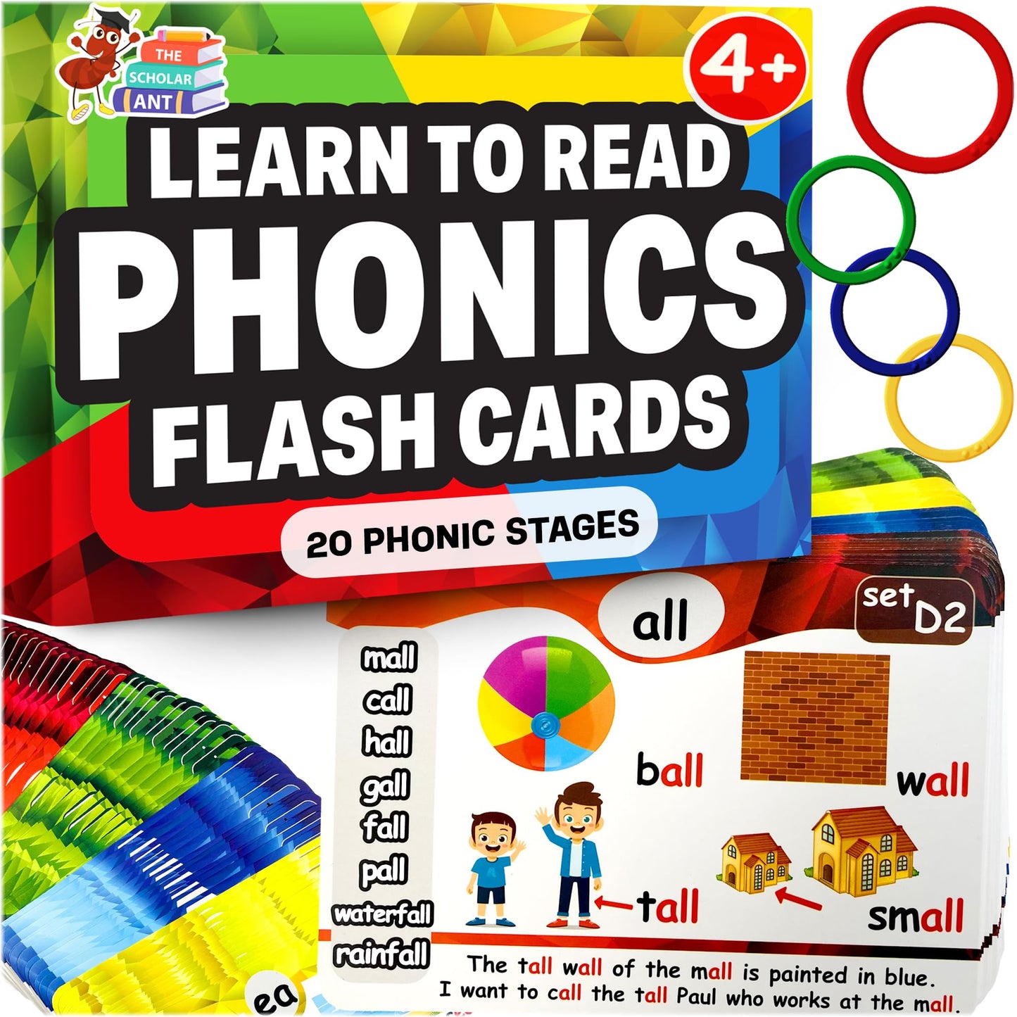 Phonics Flash Cards for Kids 4-8 – 20-Stage Spaced Repetition System, CVC, Digraphs, Blends & Long Vowels, Reading Games for K-2
