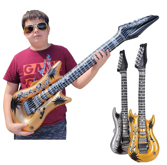 Zugar Land Rock Inflatable Guitar (42 Inches) Vinyl. Perfect Party Favor, DJ Dance 80s Rocker (Gold and Silver (2 Pack)), Multi, 42 Inch