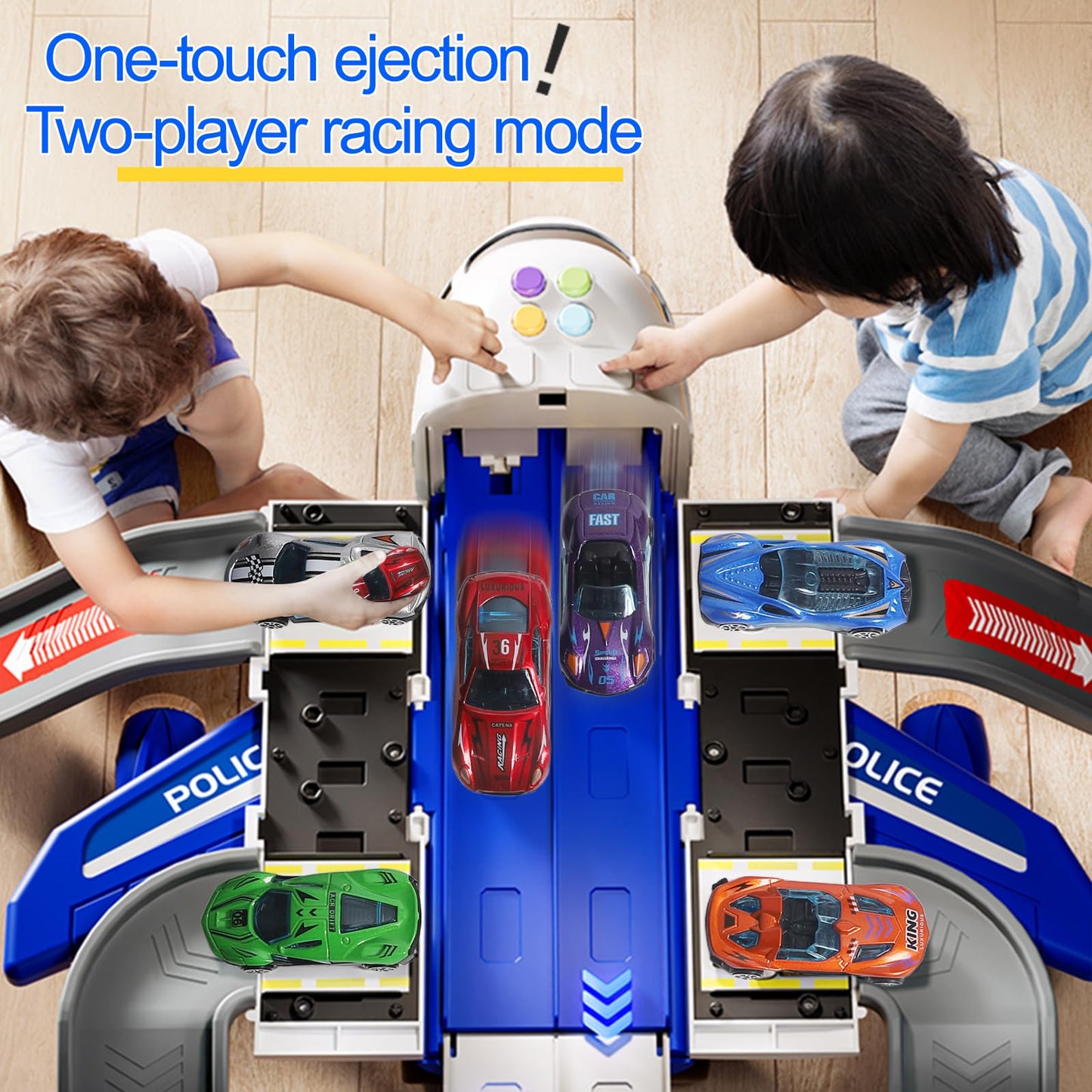 Airplane Toy Race Track Playset for Kids – Foldable 4-Layer Transport Plane with 6 Cars, Toddler Car Ramp Toy for Boys & Girls Ages 3-6, Birthday Gift