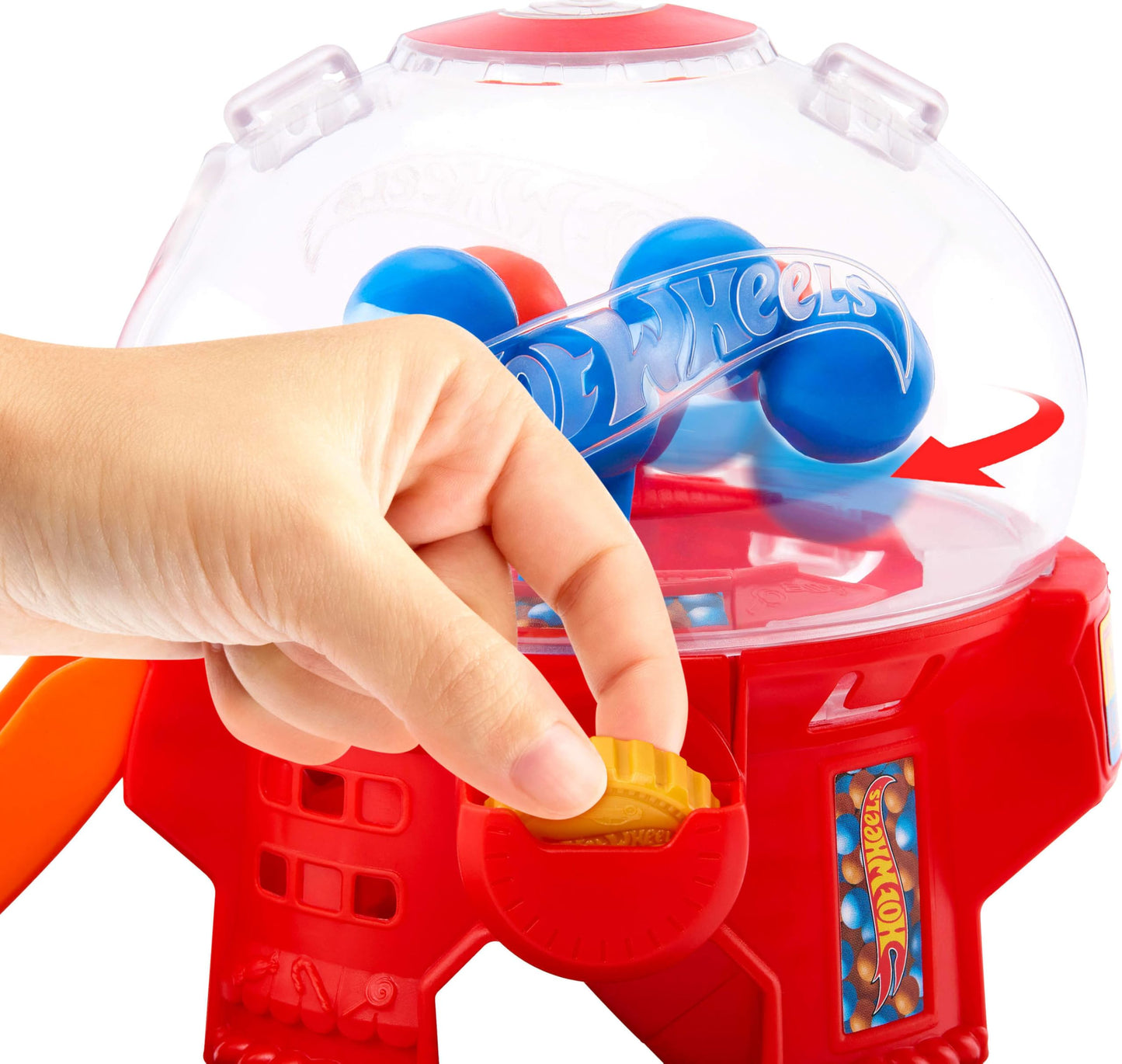 Hot Wheels Toy Car Track Set, Gumball Machine Playset with 1:64 Scale Die-Cast Donut-Shaped Vehicle & Speed Snap Track, Downtown City Candy Shop