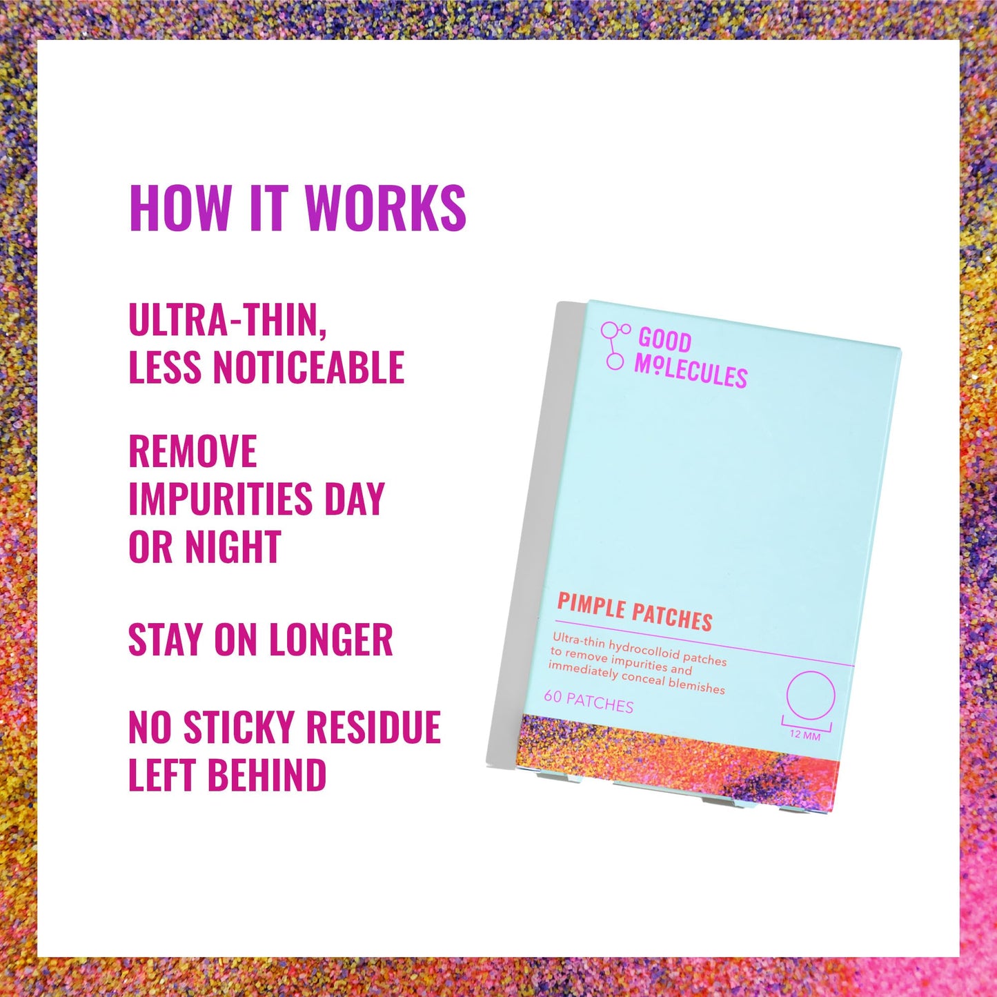 Good Molecules Pimple Patches 60-Pack – Ultra-Thin Hydrocolloid Acne Spot Treatment for Breakouts, Blackheads & Blemishes, Face Skincare