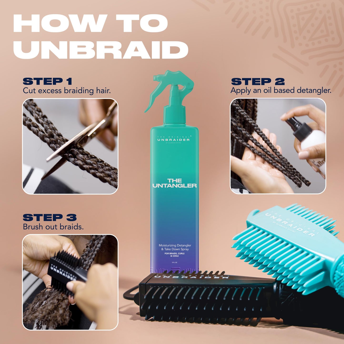 The UnBraider Detangler Brush for Braids – Easy Unbraiding Tool for Women, Prevents Tugging & Breakage, Works on All Hair Types, Black Onyx, 1 Ct