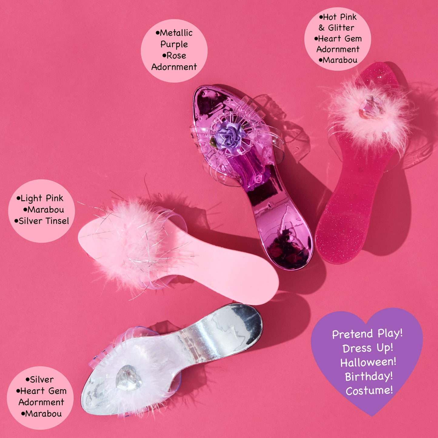 Expressions Toddler Girls Kids 4 Pack Dress Up Royalty Shoes with Heels Set in Carrying Bag - Fits Toddler Shoe Size 7-10