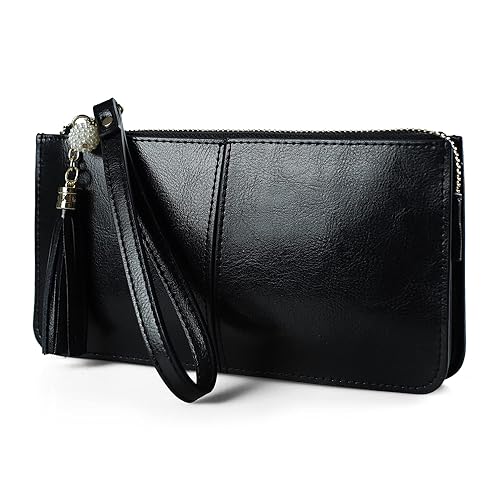 befen Genuine Leather Wristlet Clutch for Women Ultra-Slim Ladies Credit Card Holder Wallet Purses with RFID Protection (Black.)