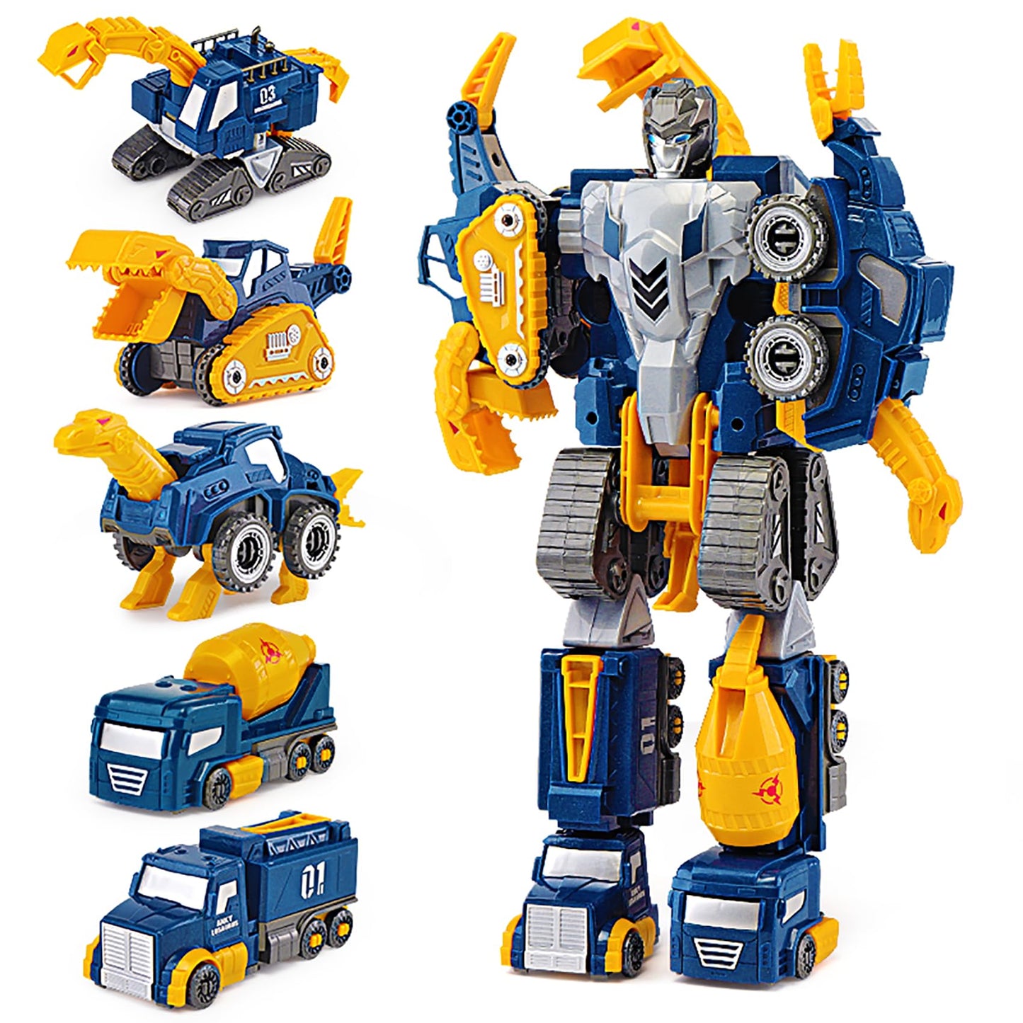 Toddler Construction Car Transform Set - 5PCS Dinosaur Rescue Robots with Magnetic Connectors, DIY STEM Trucks Toy for Kids 3-7