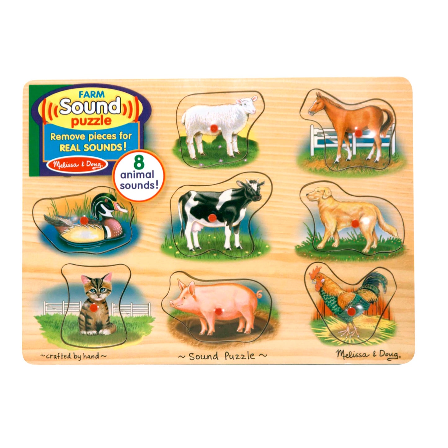 Melissa & Doug Farm Sound Puzzle - Wooden Peg Puzzle with Sound Effects (8 pcs)