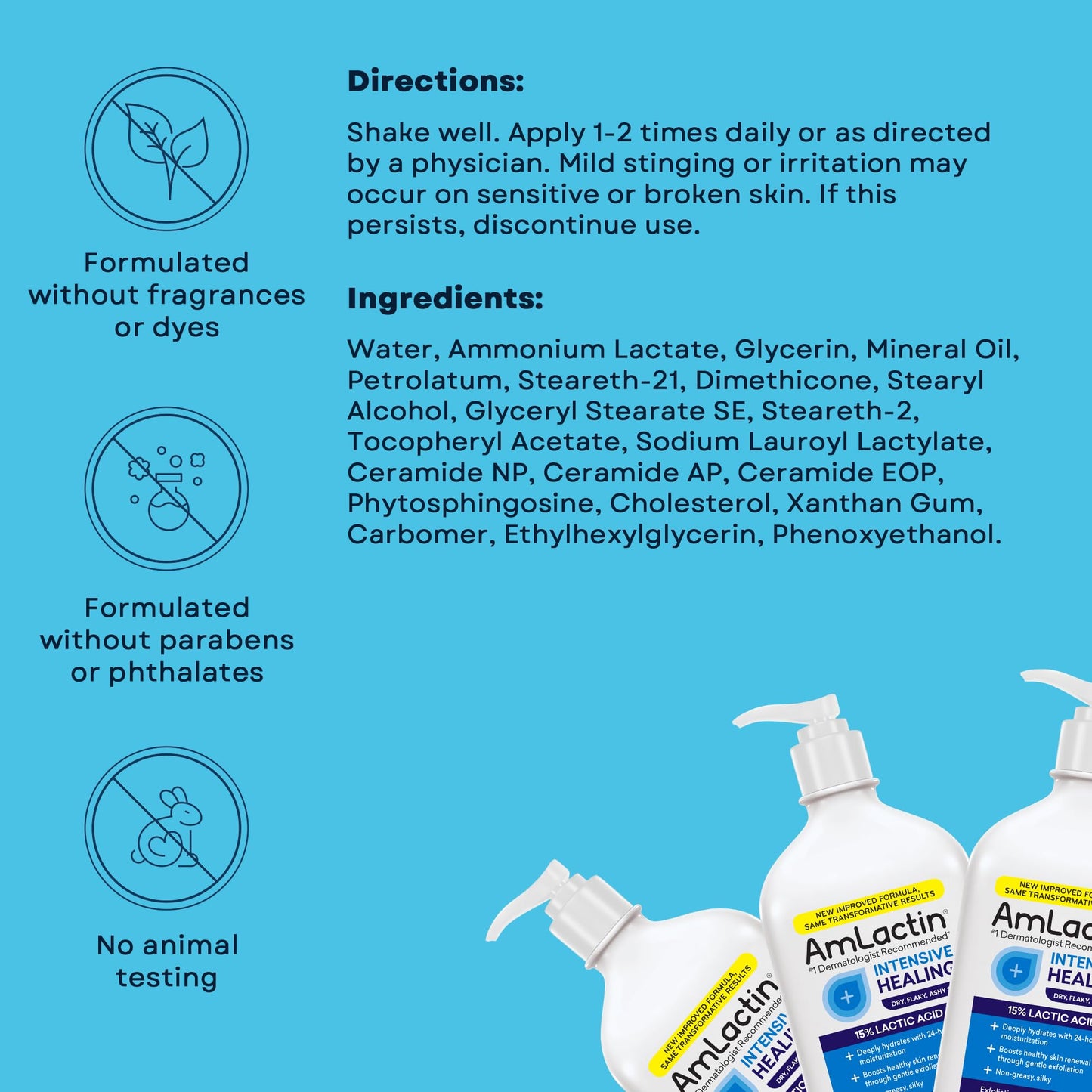 AmLactin Intensive Healing Body Lotion 14.1oz Pump – 2-in-1 Exfoliator & Moisturizer with 15% Lactic Acid & Ceramides for Dry Skin