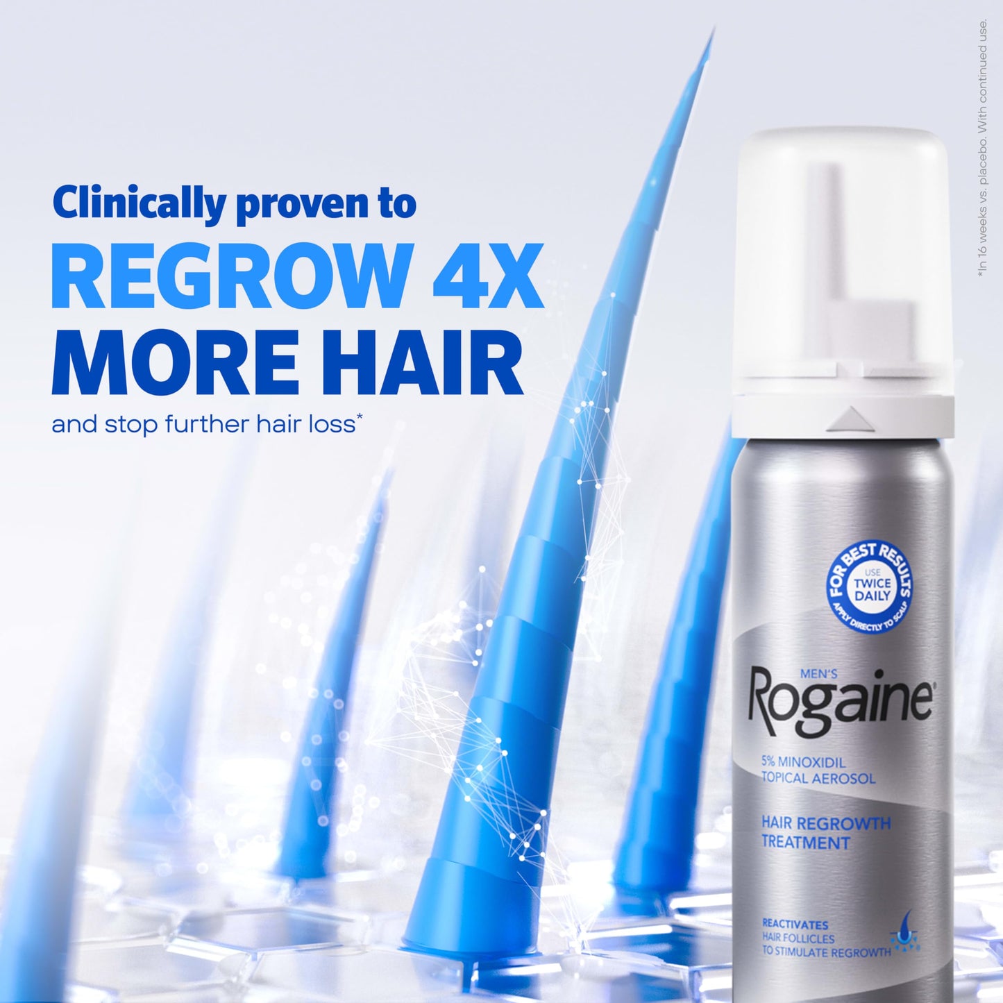 Men’s Rogaine 5% Minoxidil Foam for Thinning Hair – Clinically Proven Hair Regrowth Treatment, Unscented, 3-Month Supply (3 x 2.11 oz)