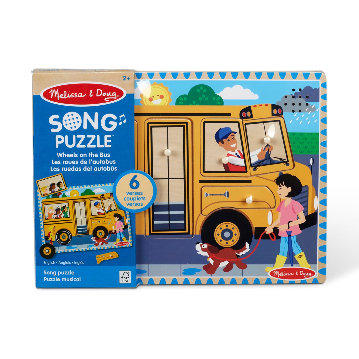 Melissa & Doug The Wheels on The Bus Puzzle – 8-Piece Wooden Peg Puzzle with Light-Activated Sounds, Musical Learning Toy for Toddlers Ages 2+