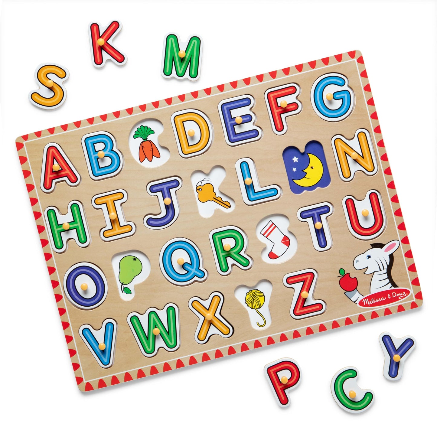Melissa & Doug Lift & See Alphabet Wooden Peg Puzzle (26 pcs) Toddler and Preschool Puzzles for Ages 1+ - FSC-Certified Materials