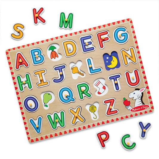 Melissa & Doug Lift & See Alphabet Wooden Peg Puzzle (26 pcs) Toddler and Preschool Puzzles for Ages 1+ - FSC-Certified Materials
