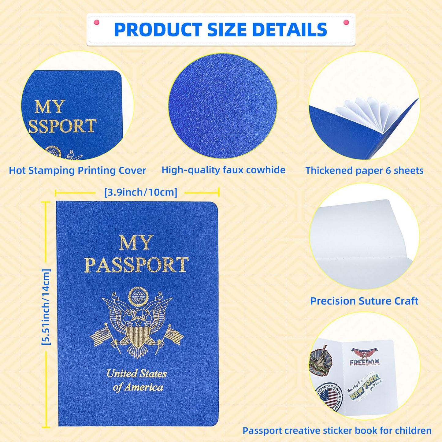 XIISVINT 30-Pc Blue Mini Passport Notebook Set – Blank Travel Journals with Stickers for Kids, School Projects, Pretend Play, Party Favors