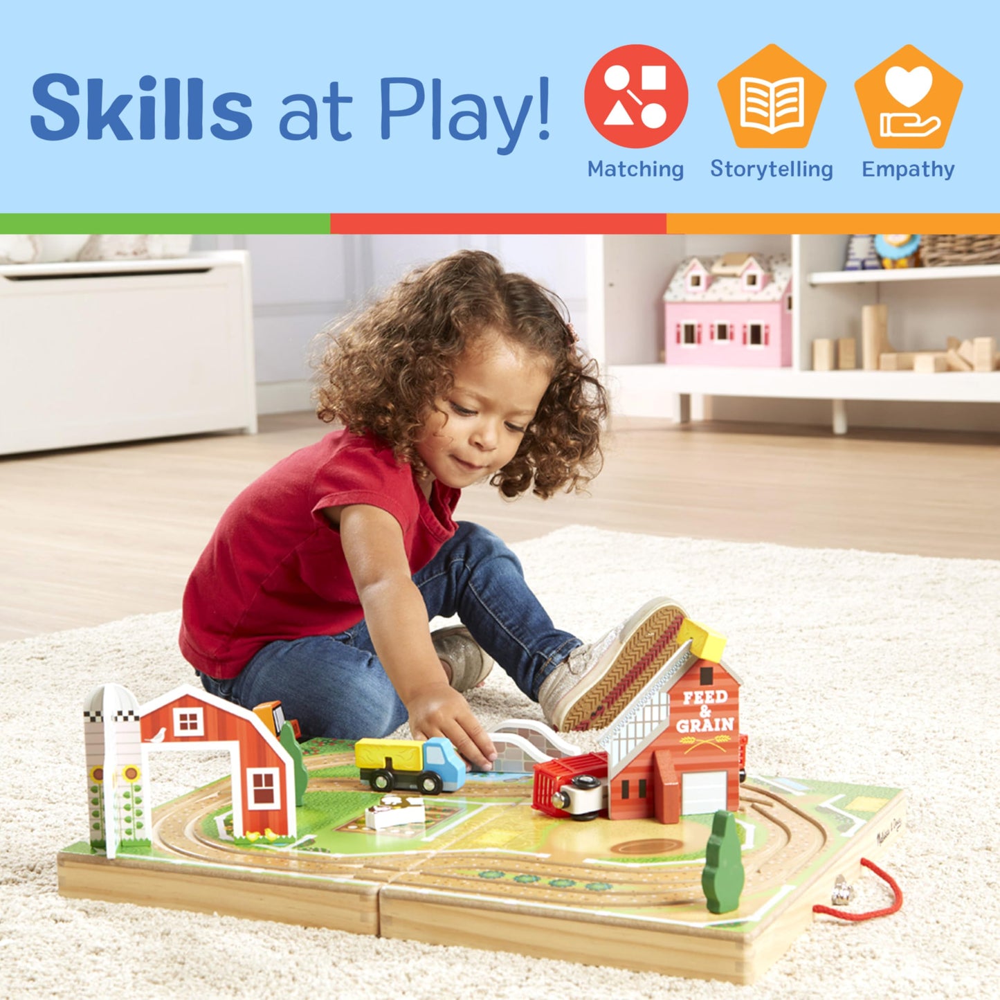 Melissa & Doug 17-Piece Wooden Take-Along Farm Set with Barn, Grain House, 4 Vehicles & Play Pieces – Pretend Play Toy for Toddlers 1+