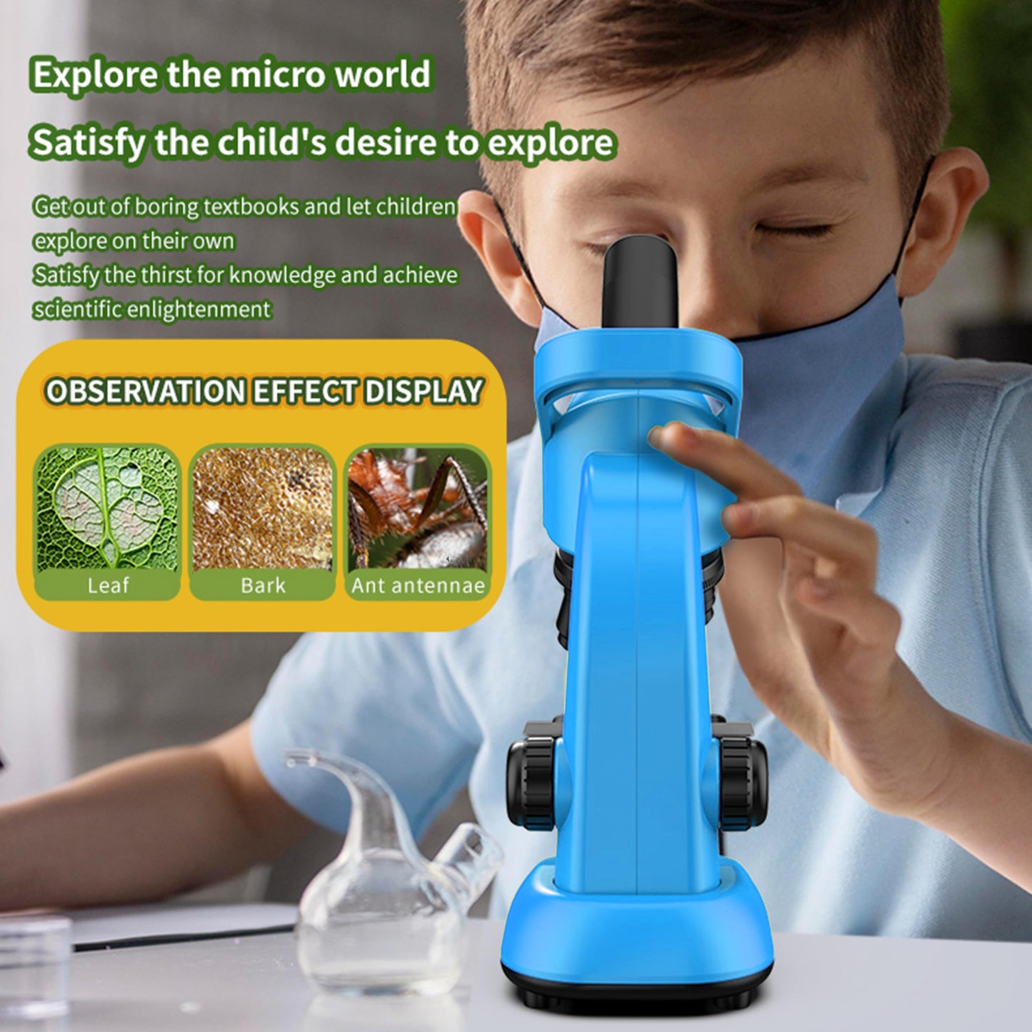 Kids Microscope Kit 40-1600x for Beginners, STEM Science Toy with LED Light, Prepared Slides & Tools for Ages 6-12