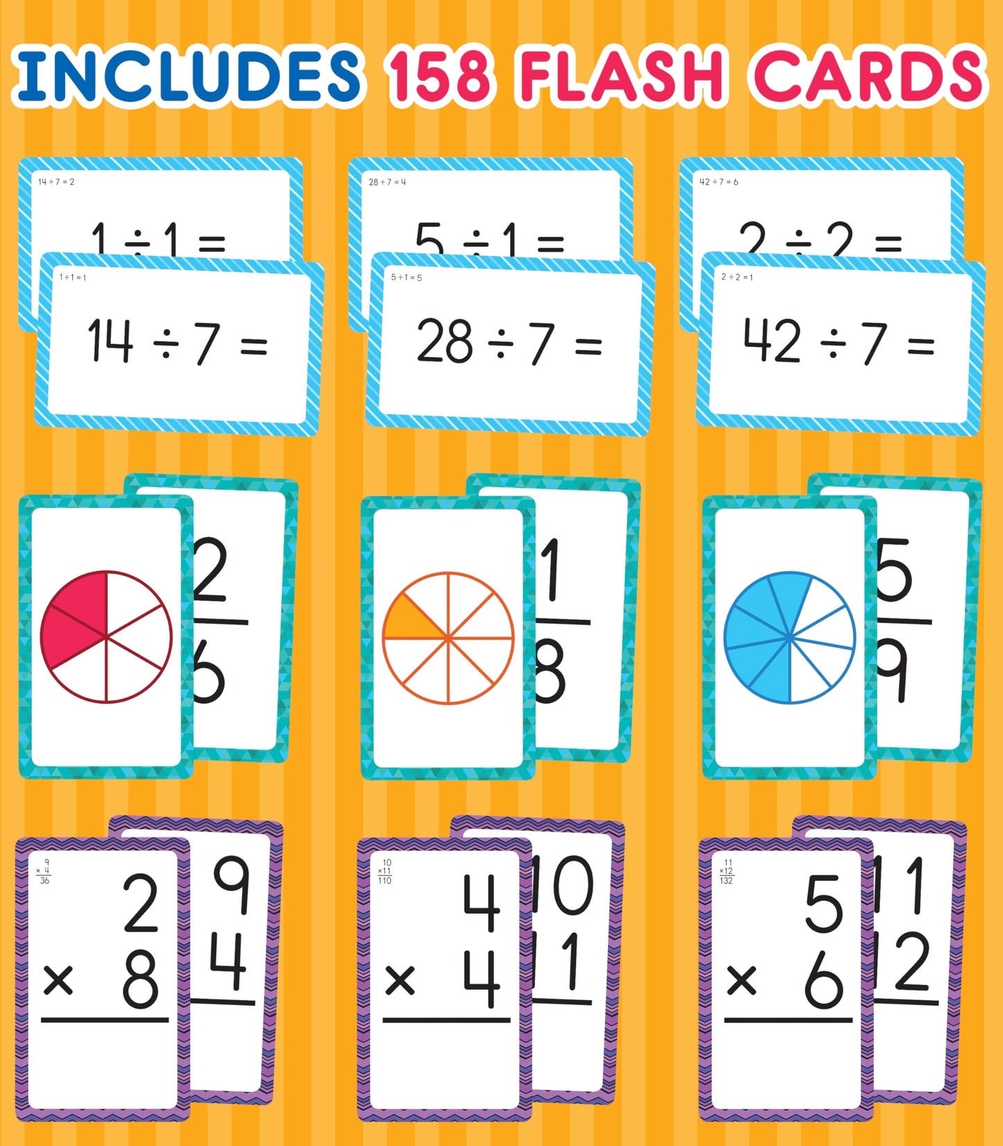 Carson Dellosa Math Flash Cards Set – Division, Fractions & Multiplication – 3rd Grade & Up, Fun Math Games for Kids Ages 8-12