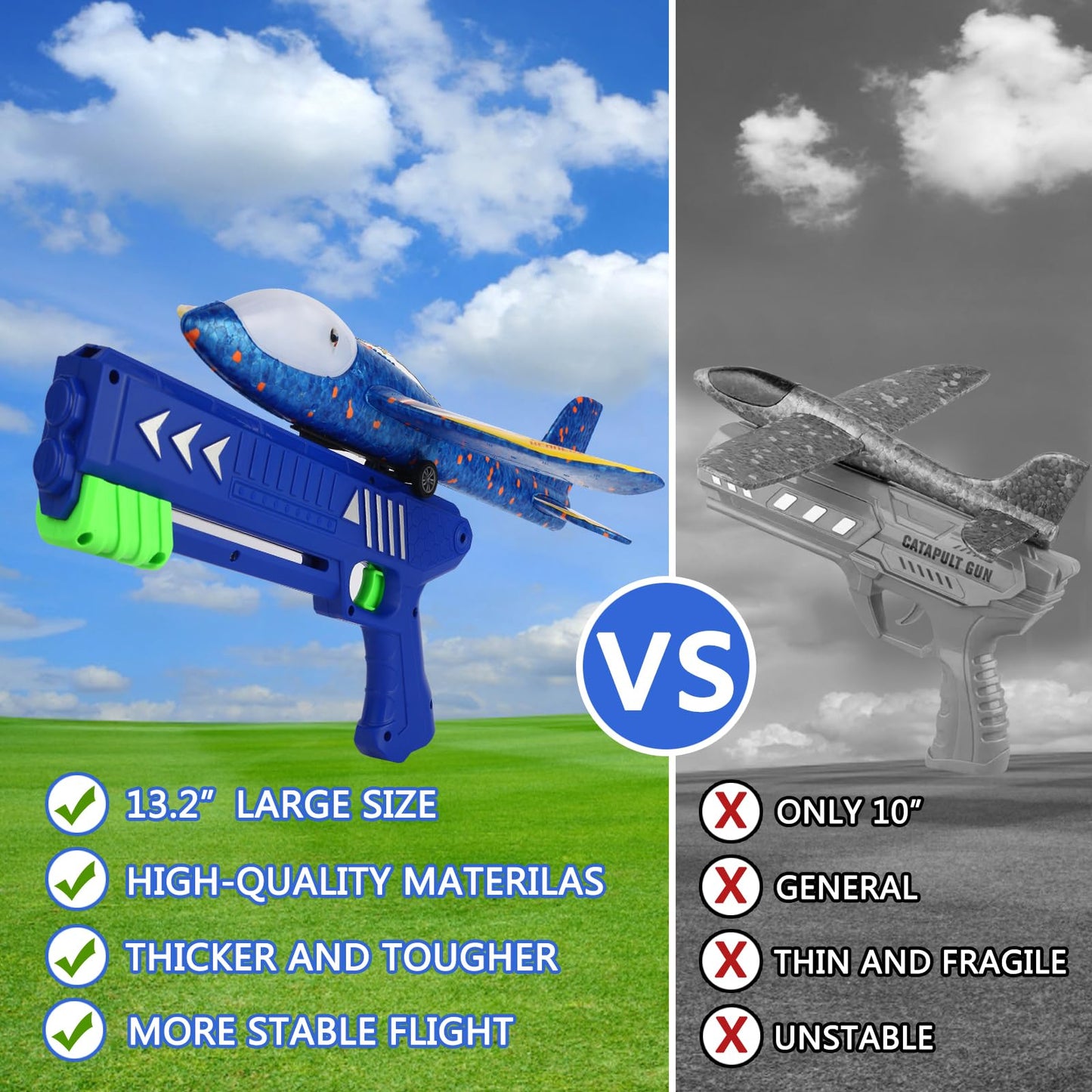 RshMgFun 3-Pack LED Foam Airplane Launcher Toy for Kids – Outdoor Flying Fun, Exciting Airplane Toys for Boys & Girls Ages 3-12