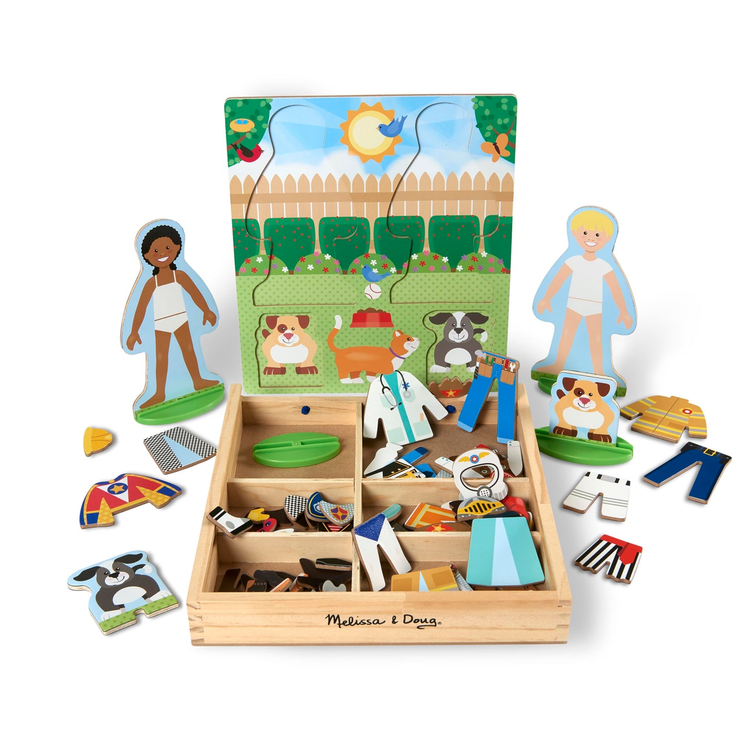 Melissa & Doug Occupations Magnetic Dress-Up Wooden Dolls Pretend Play Set (82 pcs) Pretend Play & Preschool Toys for Kids Ages 3+