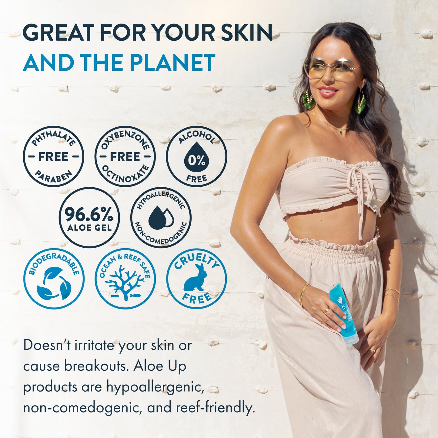 ALOE UP Aloe Ice Sunburn Relief Gel - Organic After-Sun Face & Body Gel with 96.6% Aloe Vera, Alcohol & Fragrance-Free, Reef Safe, 4oz