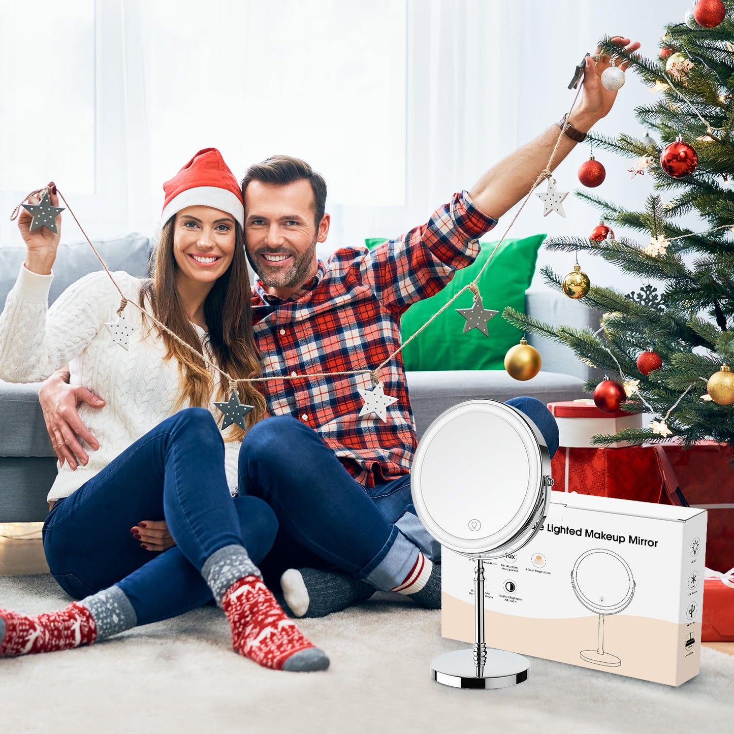 Lighted Makeup Mirror – 3000mAh Rechargeable 1x/10x Magnifying Vanity Mirror with 3 Colors, Adjustable Brightness, 360° Rotation