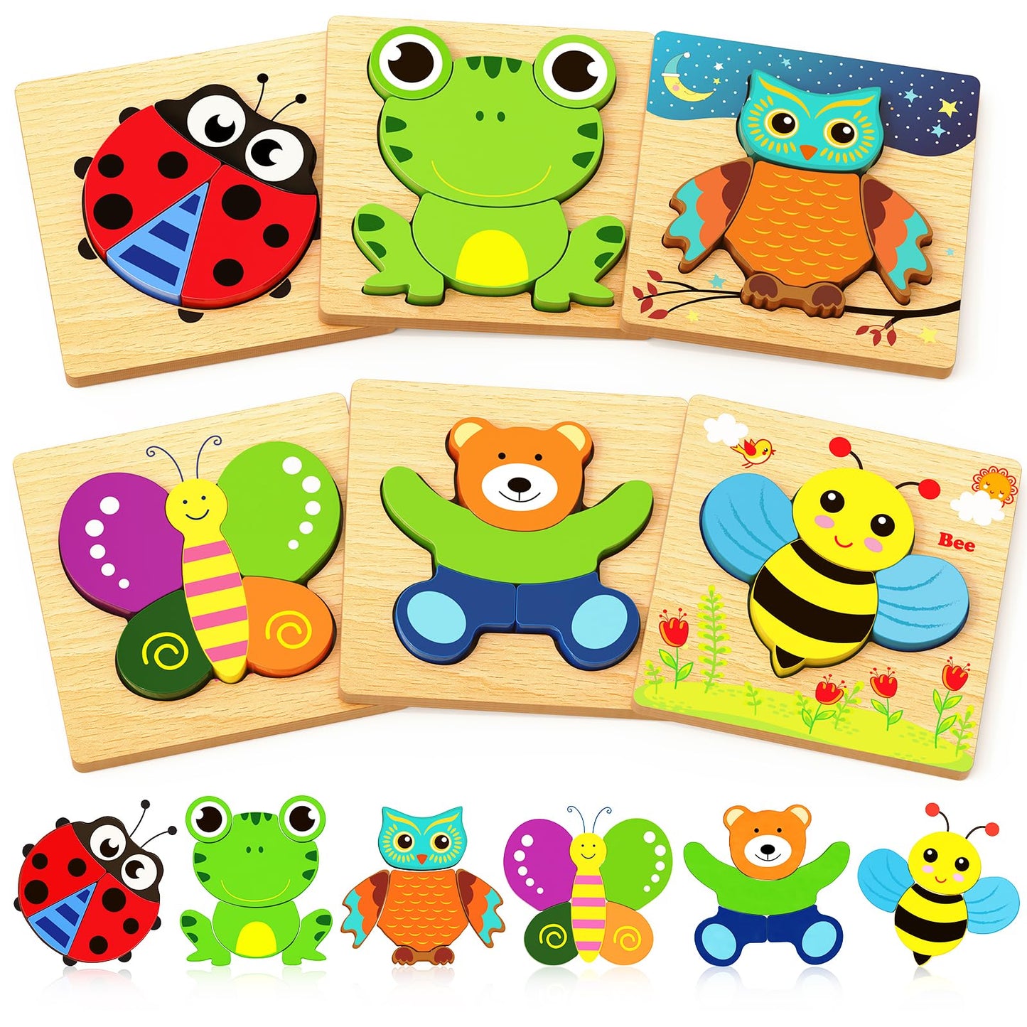 Bekayshad Wooden Animal Puzzles for Toddlers – Montessori Learning Toy, Educational Jigsaw, Gifts for Boys & Girls Ages 1-3