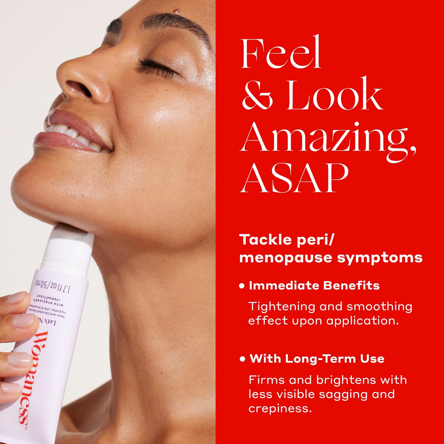 Womaness Let's Neck Firming Serum with Cooling Roller – Hydrates, Lifts & Smooths Wrinkles, Tightens Sagging Skin, 50ml