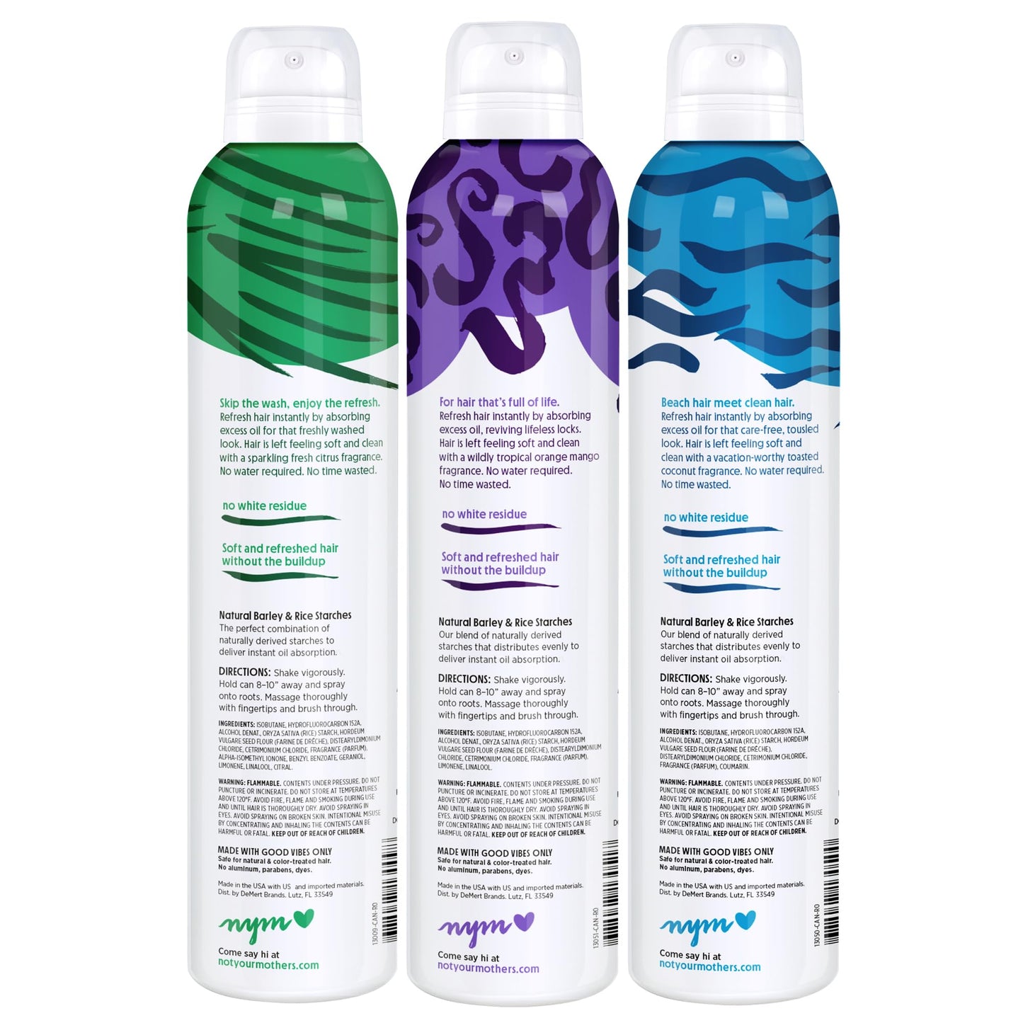 Not Your Mother's Dry Shampoo Spray 3-Pack – Clean Freak, Plump for Joy & Beach Babe – Absorbs Oil, Refreshes Hair & Extends Style, 7 oz Each