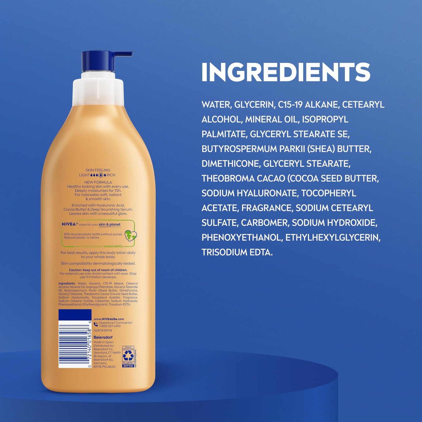 NIVEA Cocoa Butter Body Lotion for Dry Skin – Deep Moisturizing with Hyaluronic Acid & Cocoa Butter, 72-Hour Hydration, 16.9 fl oz Pump