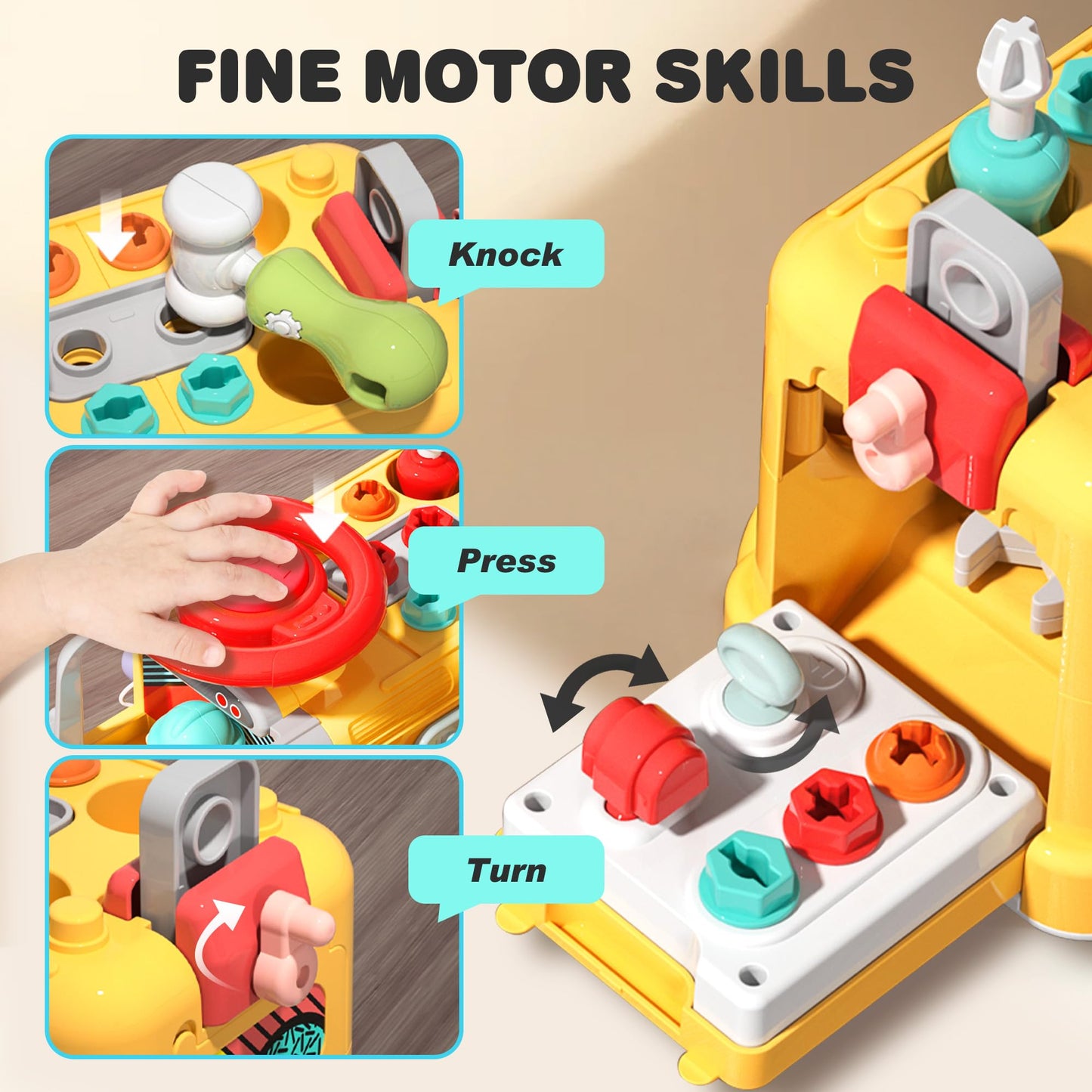 iPlay, iLearn Toddler Busy Bus Toy – Take Apart School Bus with Tools, Steering Wheel & Gears, STEM Montessori Push-Go Toy for Ages 3-5